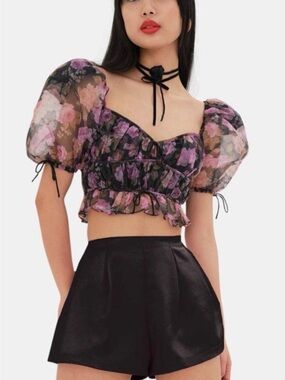For Love and Lemons Black Satin Shorts